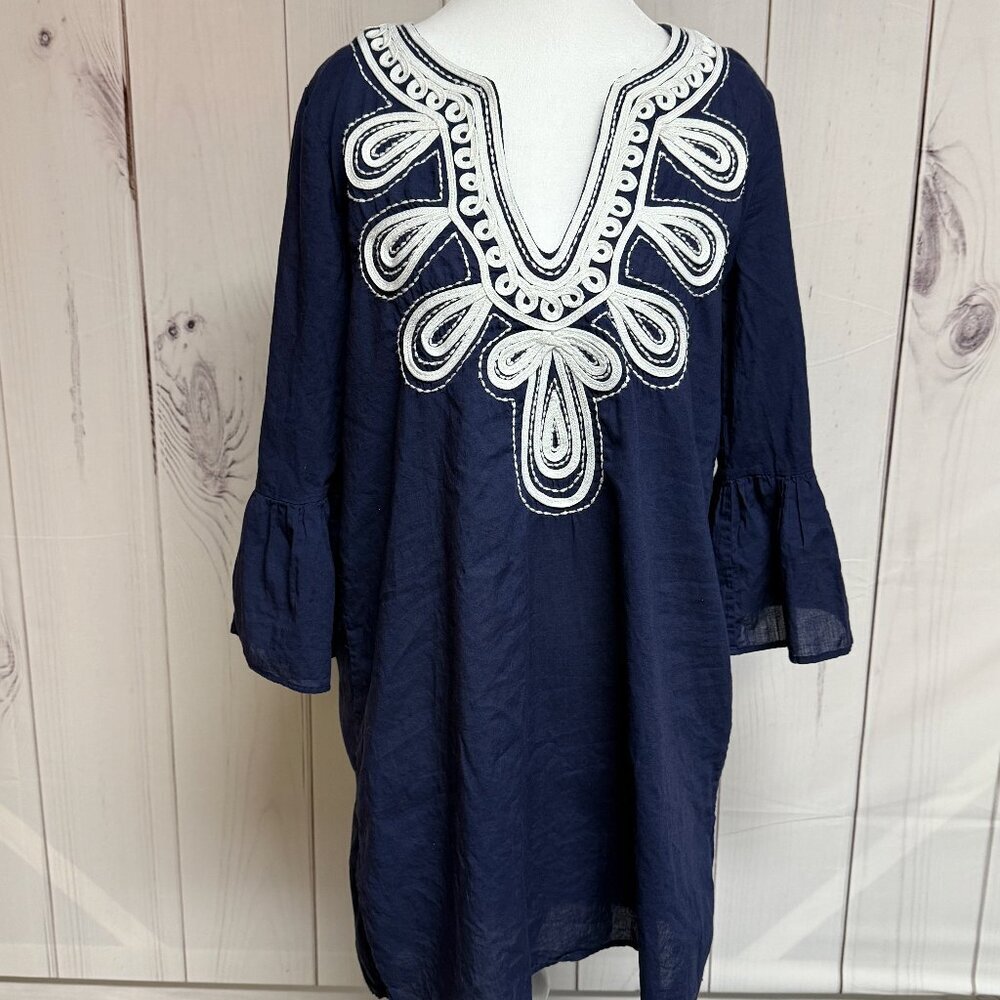 Lilly Pulitzer Piet Cover Up Navy Embroidered Tunic Dress Women’s Small